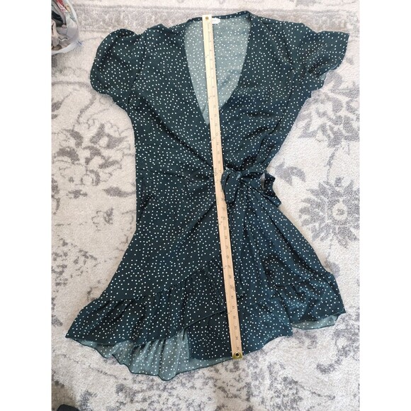 Naggoo Wrap Midi Dress Green Dots V Neck Short Sleeve Ruffle Women’s Large LG - Picture 7 of 10